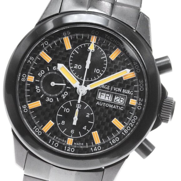 George J Von Burg MGJVB-0053 Chronograph black Dial Automatic Men's Watch - Picture 1 of 6